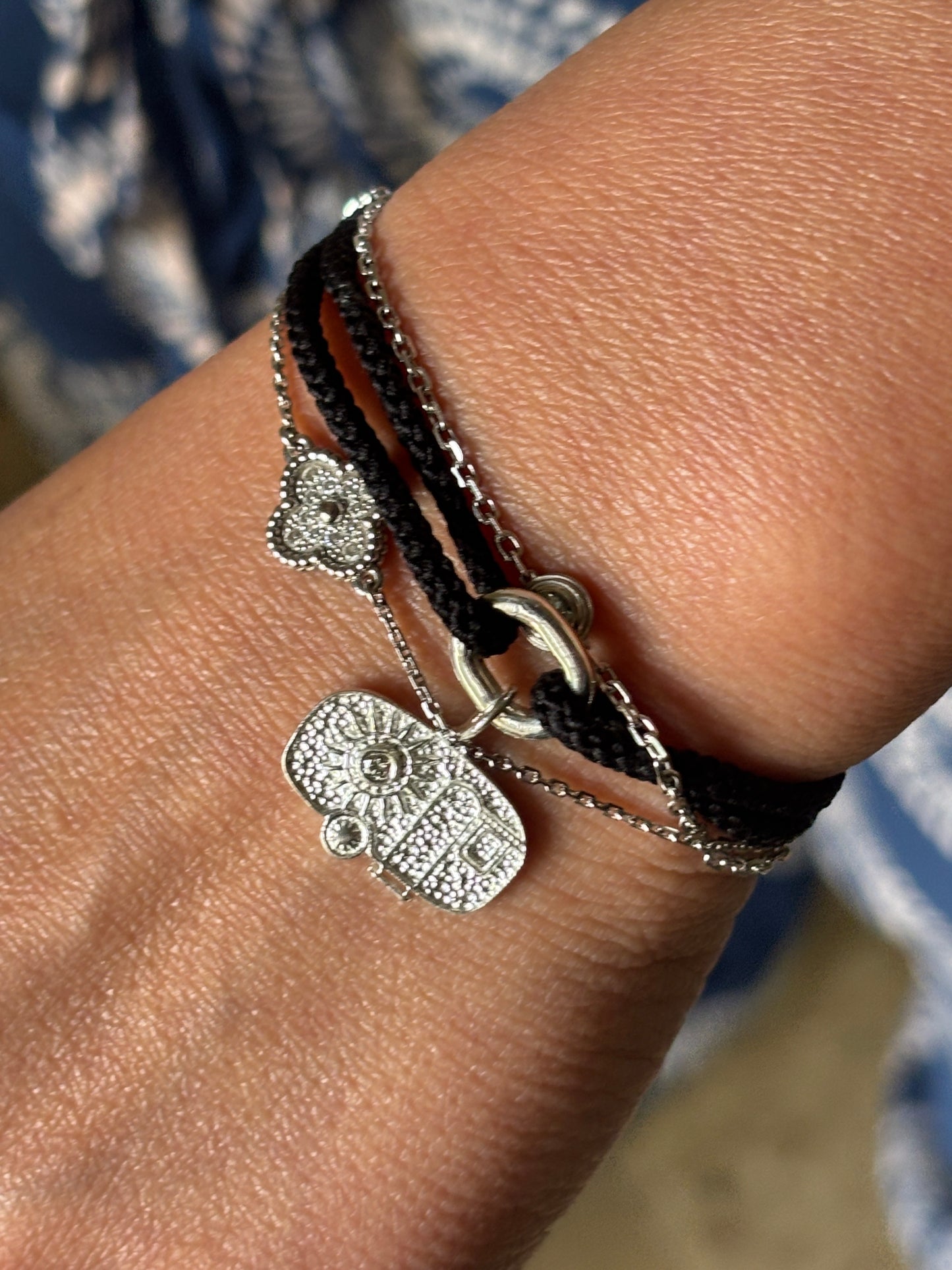 Paris - Diamond Charm - Two-Tone Black Kumihimo Silk