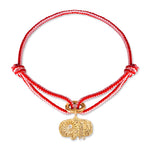Gold charm with real diamond on a red and pink Kumihimo silk cord