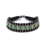 Black thread bracelet with emeralds and pavé diamonds