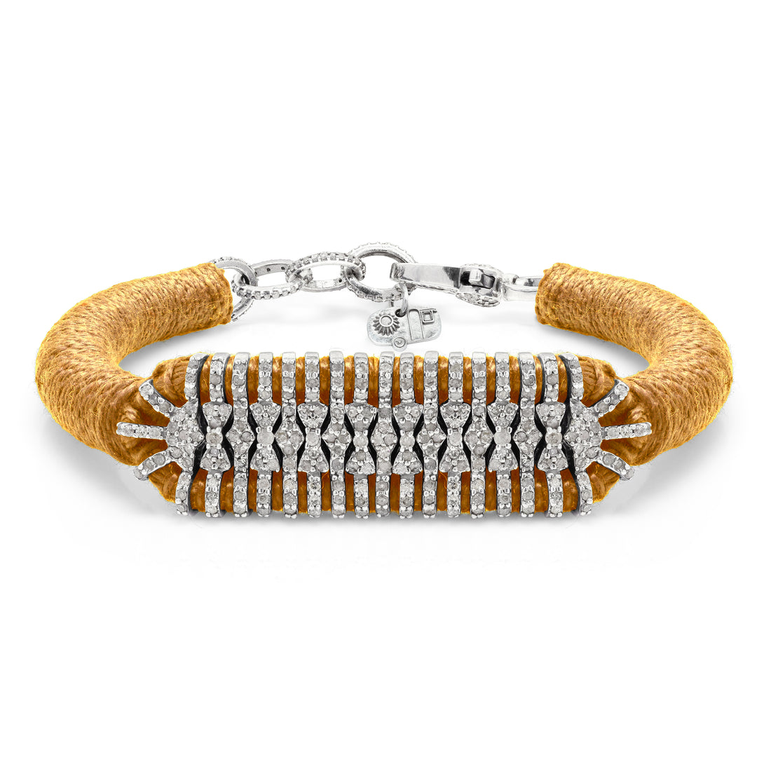 Caravan of Stones Golden Ember pavé diamond slim stacker bracelet with silver clasp on white background