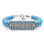 Caravan of Stones Sky Blue pavé diamond slim stacker bracelet with silver clasp on white background