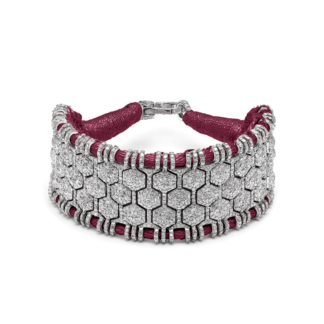 St. Moritz Vampire Claret bracelet with pavé diamond panels on white