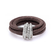 Top view of The Diamond Ring in Cotton: brown braided cotton cord and pavé diamond sterling silver band