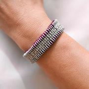 Close up of models arm wearing - Deep claret diamond thread bracelet for Autumn tones