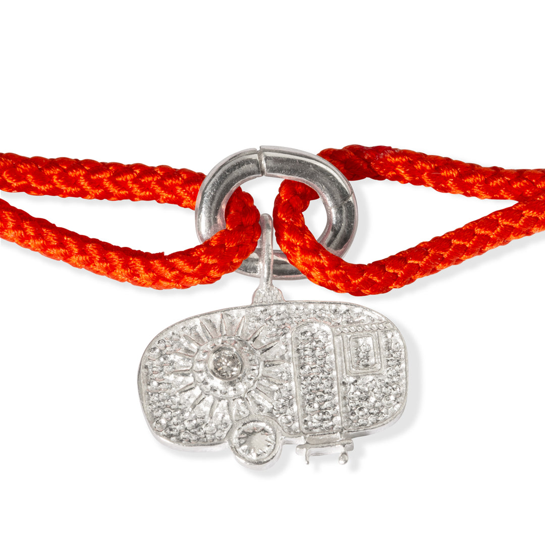 Como diamond charm bracelet with orange kumihimo thread