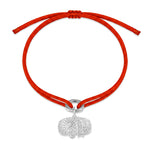 Como Diamond Charm Bracelet in orange Kumihimo thread with a silver diamond charm on white