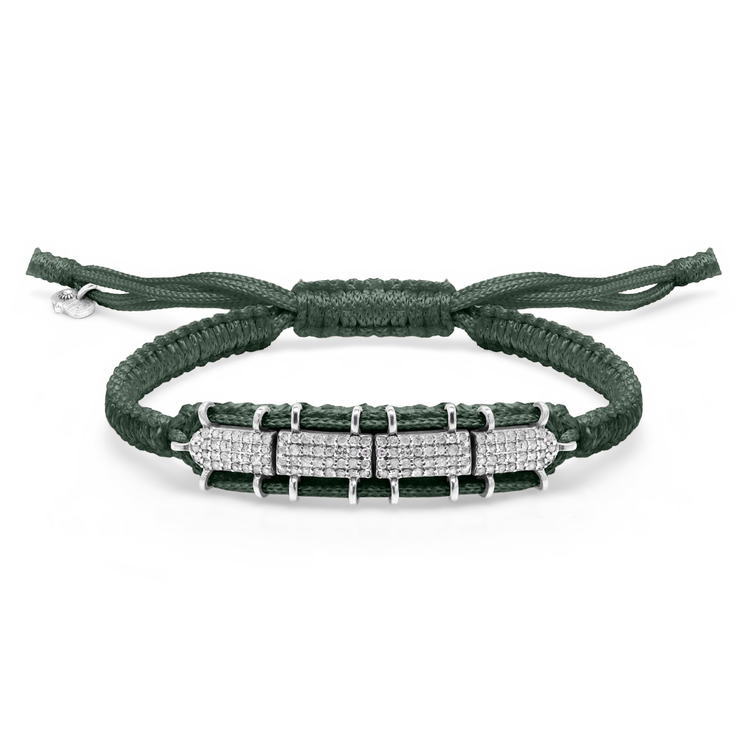 Deep petrol teal Row diamond bracelet laid flat with a sliding closure