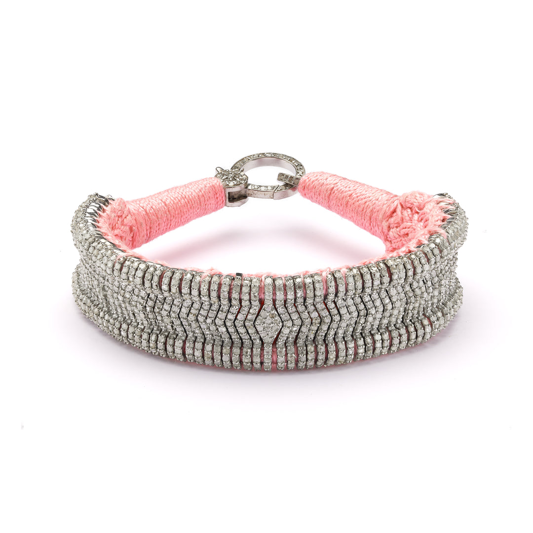 Formentera baby pink thread pavé diamond bracelet by Caravan of Stones