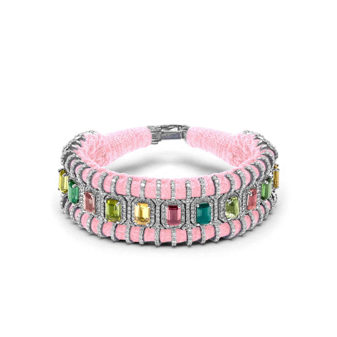 Gili Blush Pink Thread Diamond and Multi-Coloured Tourmaline Bracelet shown in an alternate round view on white