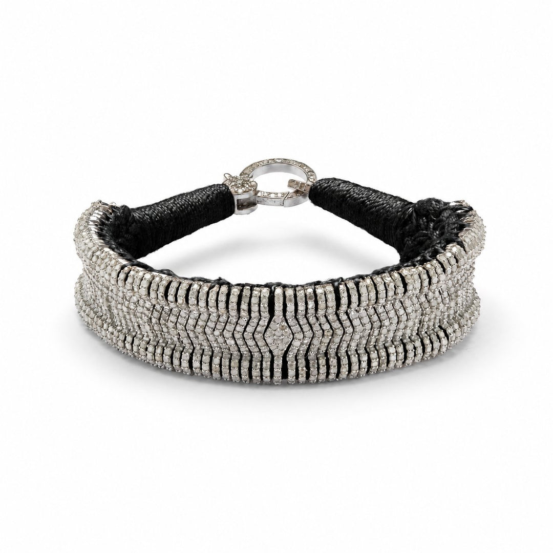 Front view of the Ibiza black thread pavé diamond bracelet by Caravan of Stones