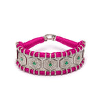 Salar pink thread bracelet with pavé diamonds and emeralds