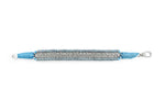 Sky blue thread diamond stacker bracelet laid flat, showing silver details