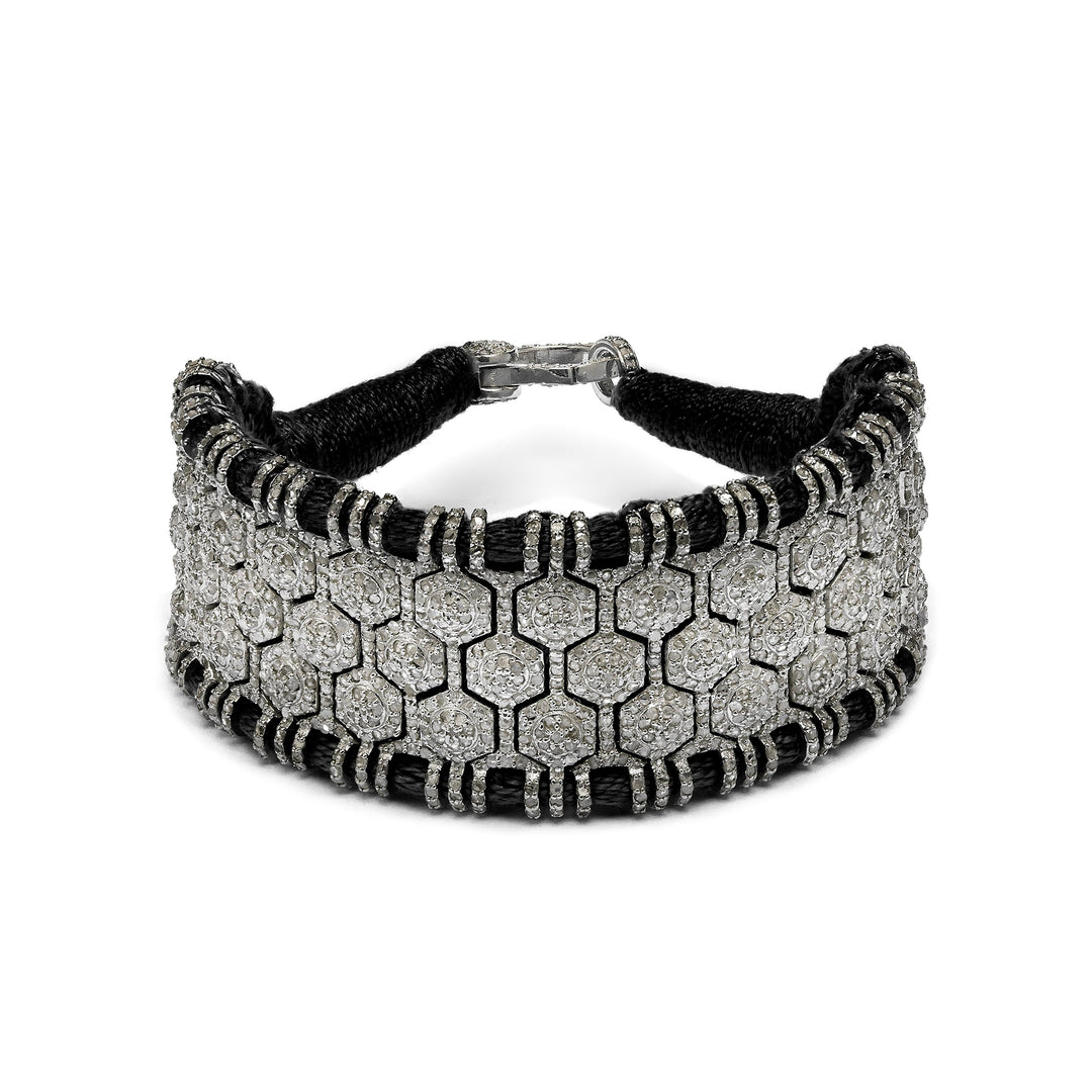 St. Moritz black thread bracelet with pavé diamonds