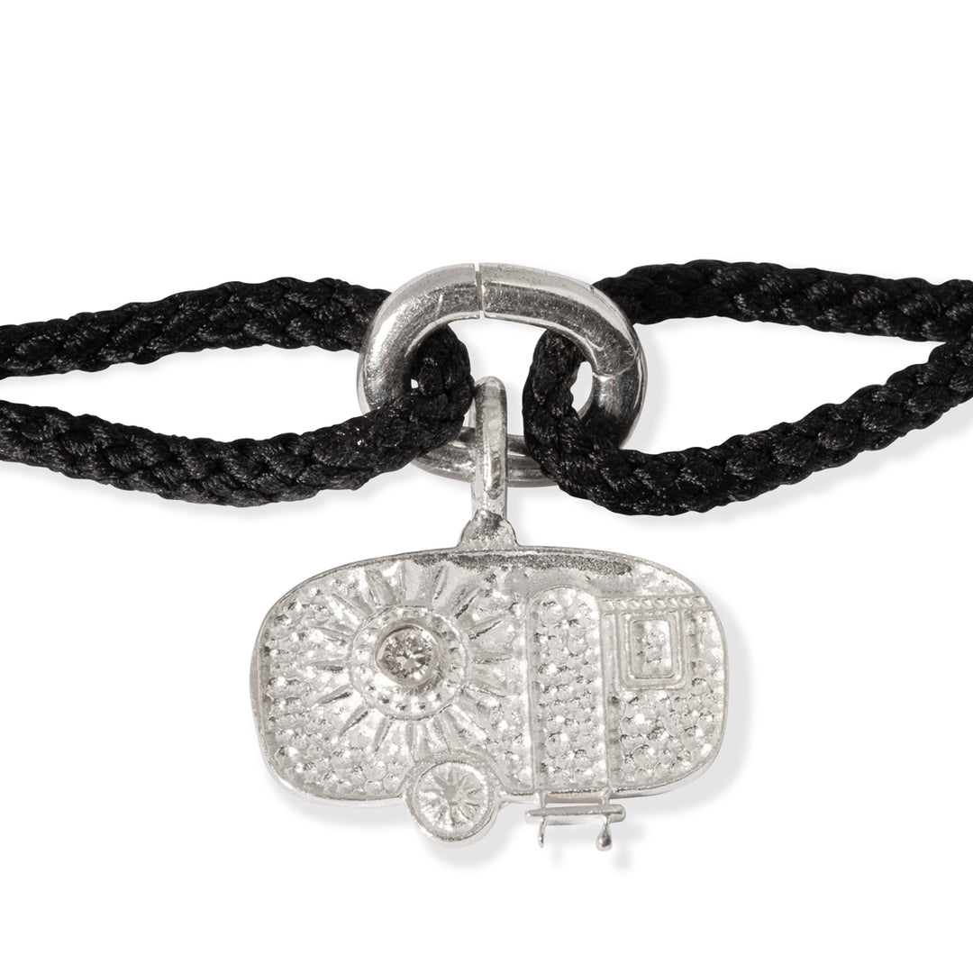 Tokyo diamond charm bracelet with two-tone black kumihimo thread