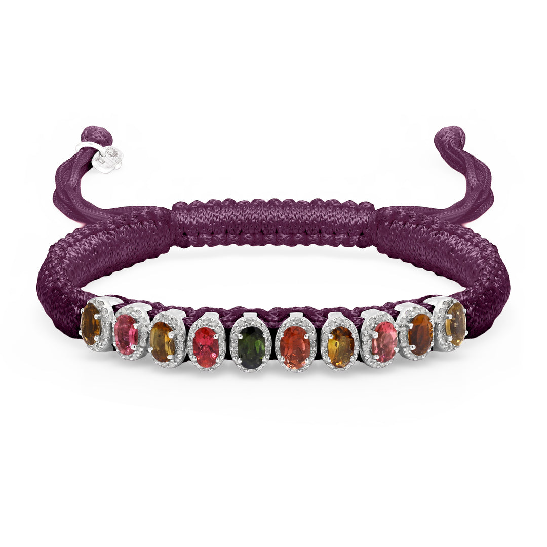 Vampire Claret Mini Lisse bracelet with multi-coloured gemstones on a white background