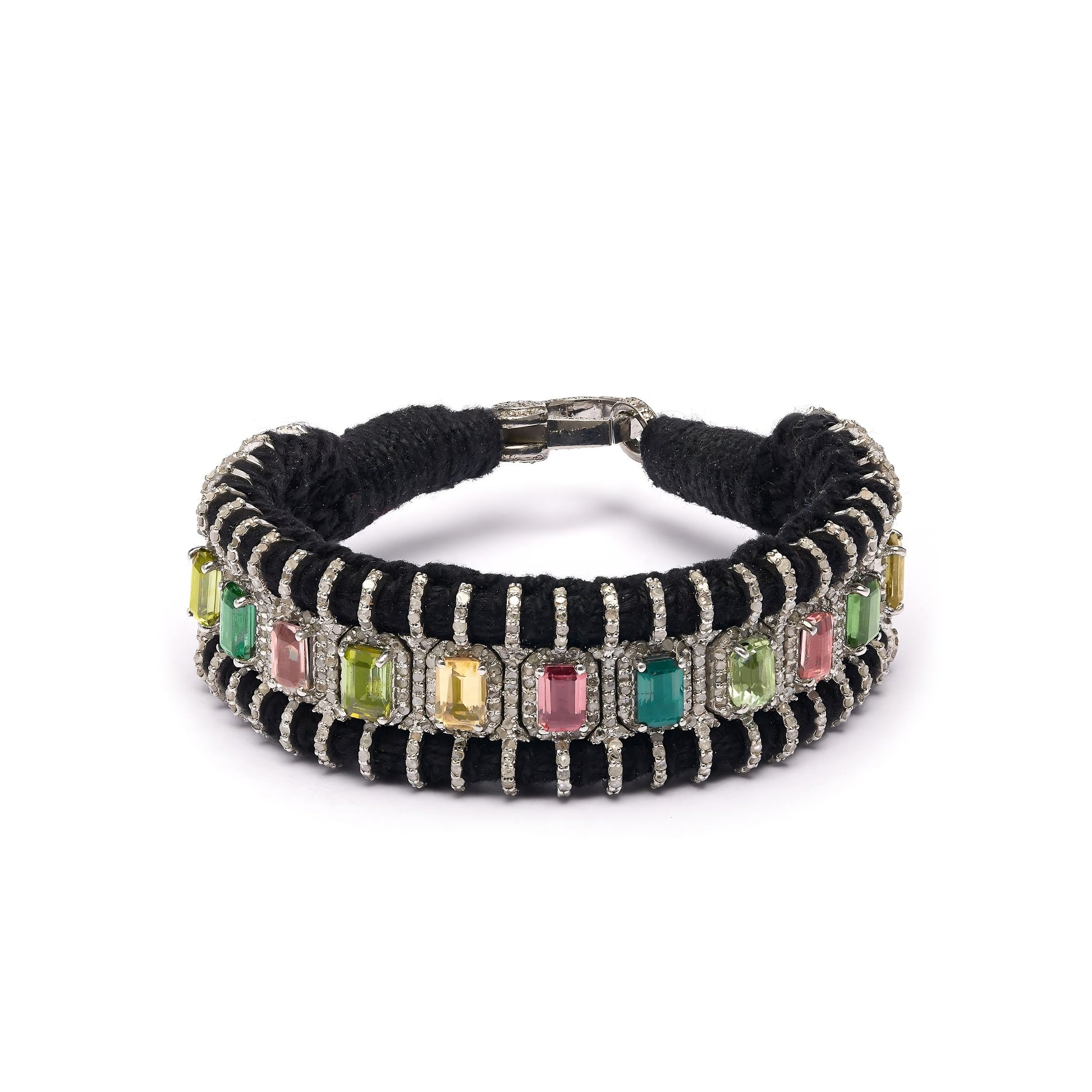 Black thread diamond and multi-coloured tourmaline bracelet