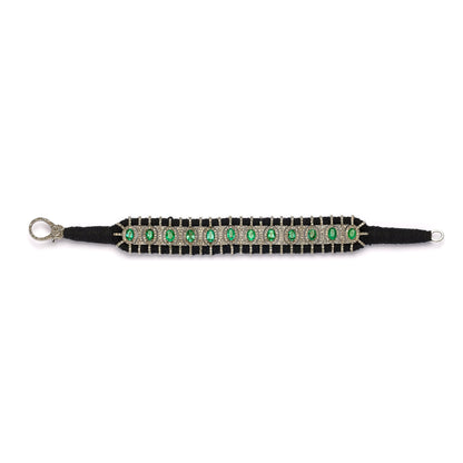 Black thread diamond and emerald bracelet