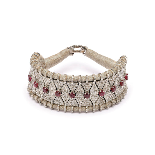 Sand Thread Pavé Diamond and Ruby Bracelet