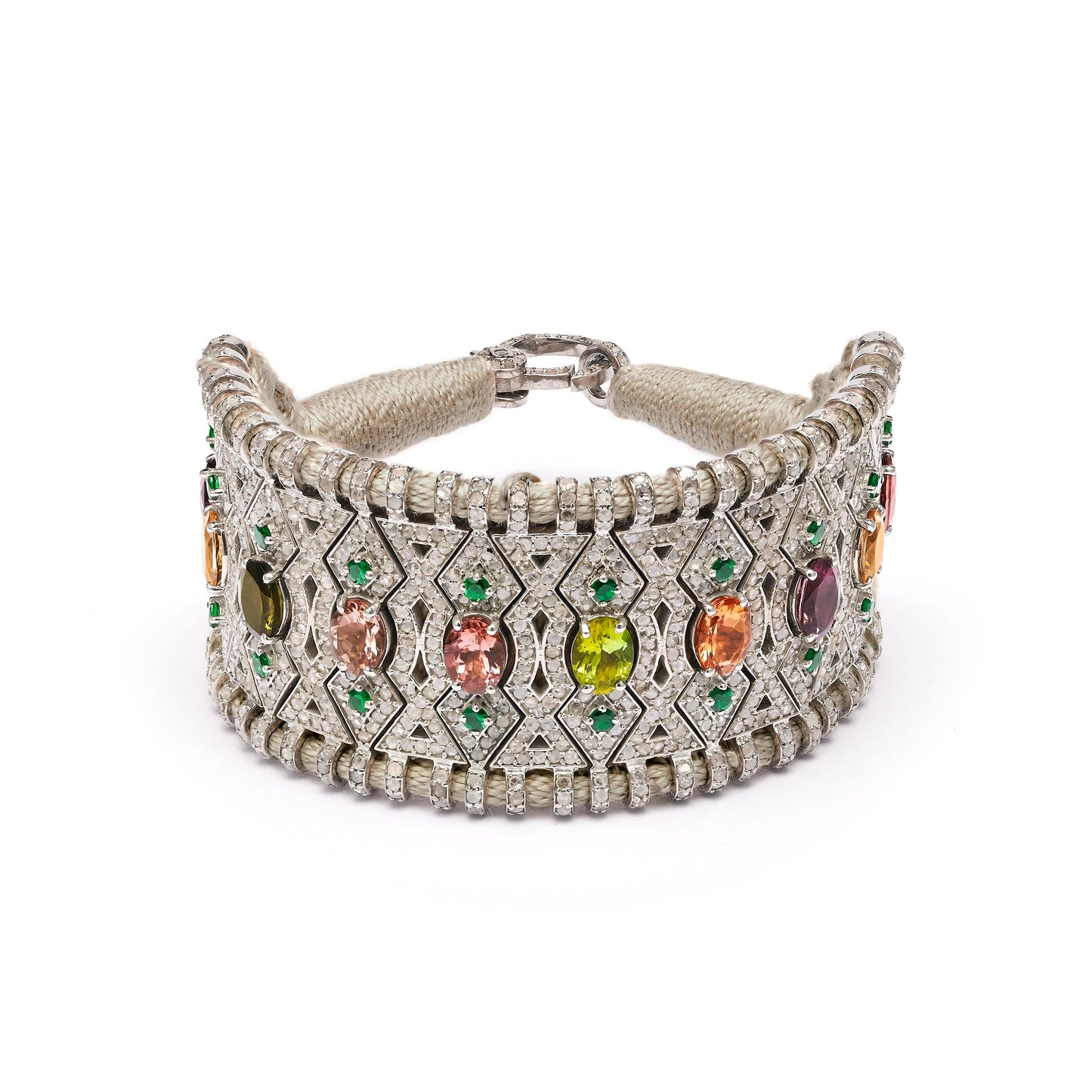 sand thread diamond and multi-coloured tourmaline bracelet