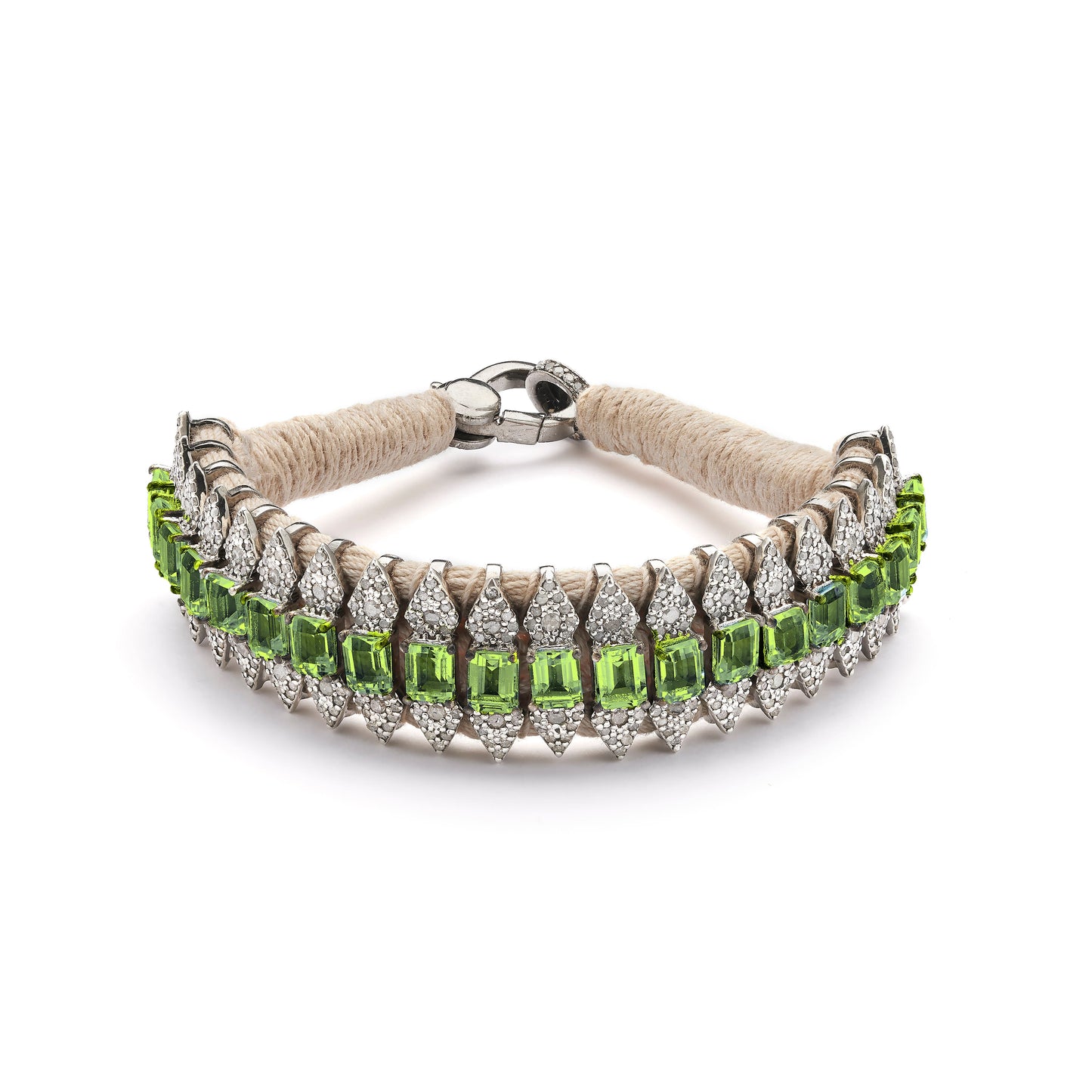 Sand Thread Bracelet with Single Cut Diamonds and Peridot