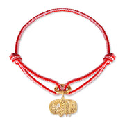 Gold charm with real diamond on a red and pink Kumihimo silk cord 