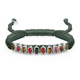 Deep Petrol Teal Mini Lisse Bracelet with multicolored gemstones on a white background