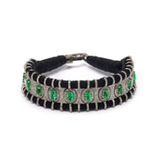 Black thread bracelet with emeralds and pavé diamonds