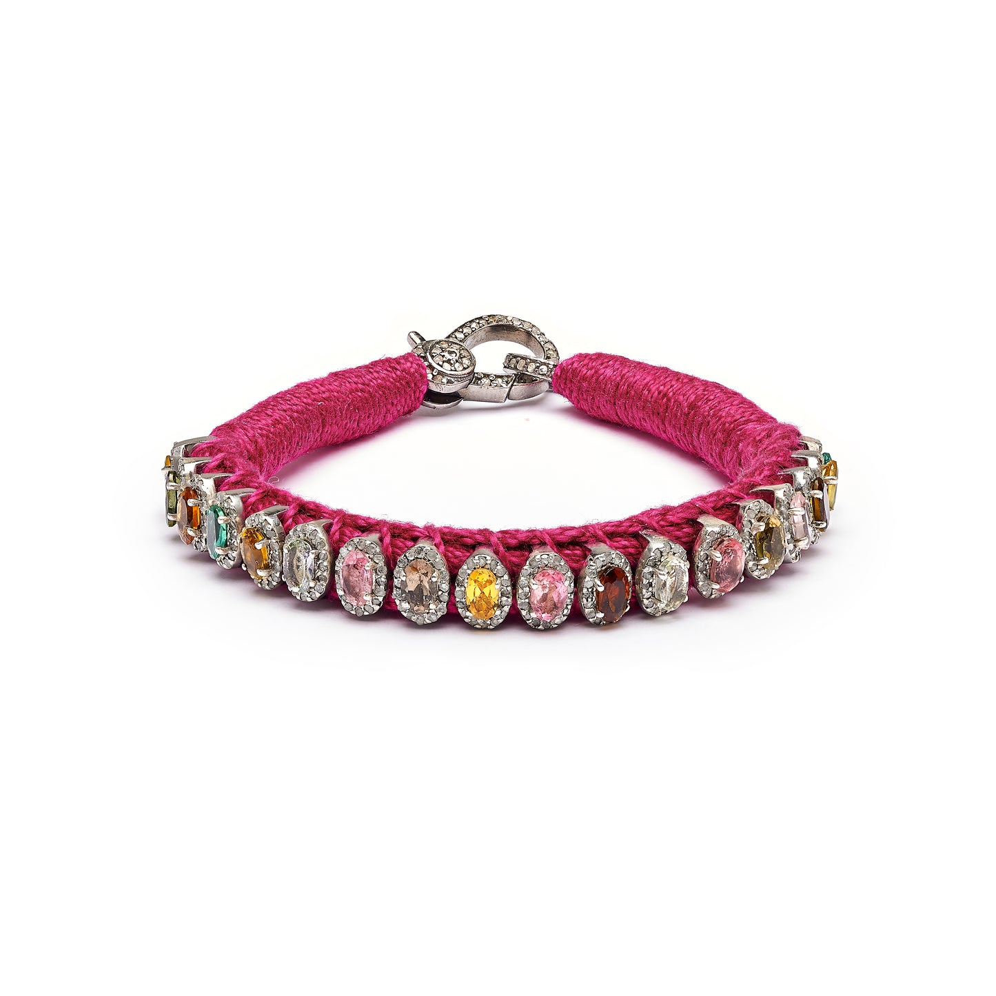 Pink Mini Thread Diamond Bracelet with Multi-Coloured Tourmalines