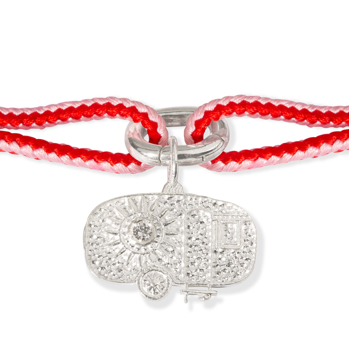 Alassio - Diamond Charm- Vibrant Pink & Red Kumihimo Silk