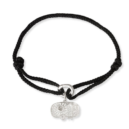 Paris - Diamond Charm - Two-Tone Black Kumihimo Silk