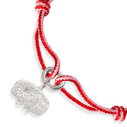Close-up of the Alassio vibrant pink and red kumihimo diamond charm bracelet