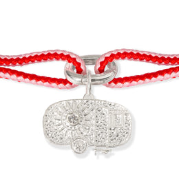 Alassio diamond charm bracelet with vibrant pink and red kumihimo thread