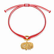 Alassio Diamond Gold Charm Bracelet in vibrant pink and red Kumihimo thread on white