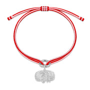 Alassio Diamond Charm Bracelet in vibrant pink and red Kumihimo thread with a silver charm on white