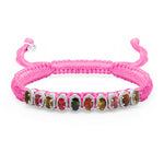 Bubblegum pink Mini Lisse bracelet with multicoloured gemstones and a sliding closure on white