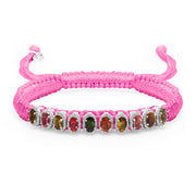 Bubblegum pink Mini Lisse bracelet with multicoloured gemstones and a sliding closure on white