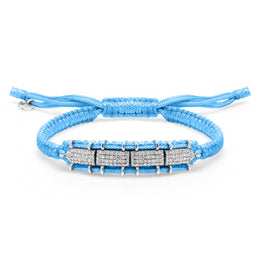 Caravan of Stones Baby Blue pavé diamond row bracelet with silver clasp on white background