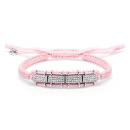 Caravan of Stones Baby Pink pavé diamond row bracelet with silver clasp on white background