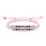 Row baby pink diamond bracelet on white background with sliding lock by Caravan of Stones