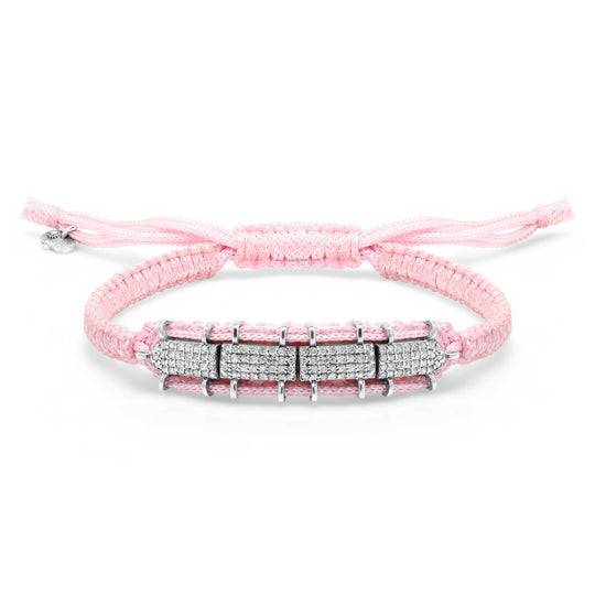 Row baby pink diamond bracelet on white background with sliding lock by Caravan of Stones