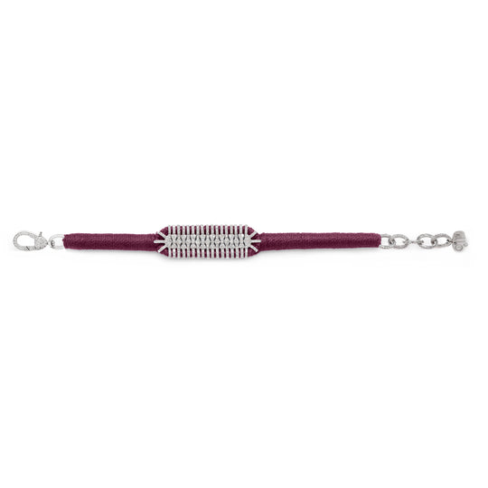 Caravan of Stones Claret Velvet pavé diamond slim stacker bracelet laid flat showing clasp and thread detail