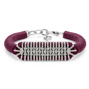 Caravan of Stones Claret Velvet pavé diamond slim stacker bracelet with silver clasp on white background