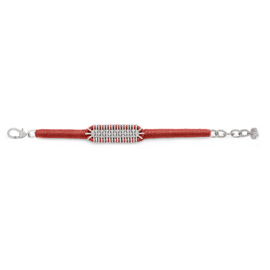 Caravan of Stones Coral pavé diamond slim stacker bracelet laid flat showing clasp and thread detail