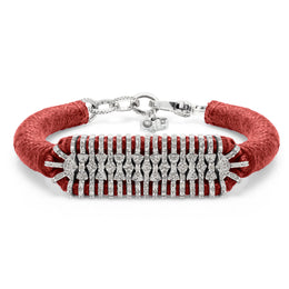 Caravan of Stones Coral pavé diamond slim stacker bracelet with silver clasp on white background