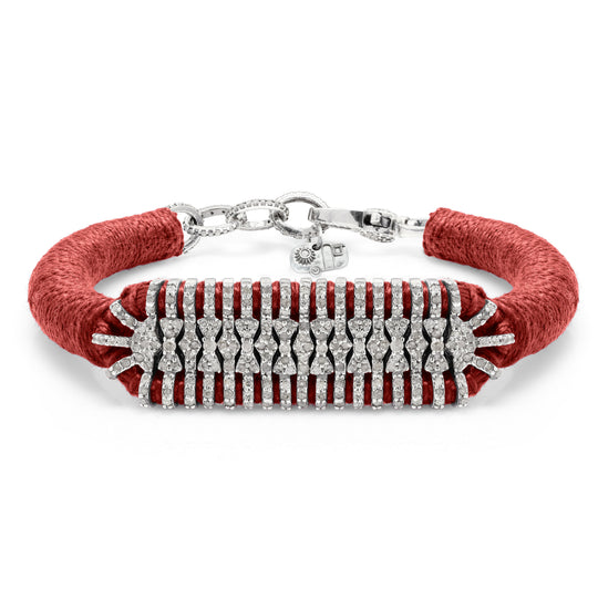 Caravan of Stones Coral pavé diamond slim stacker bracelet with silver clasp on white background
