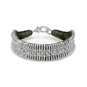 Dark olive gunmetal pavé diamond Stacker bracelet by Caravan of Stones — 4.76 carats of natural diamonds on earthy olive cotton thread