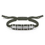 Dark Olive Gunmetal Row diamond bracelet with pavé diamond links on a water-resistant thread with a sliding lock, on white