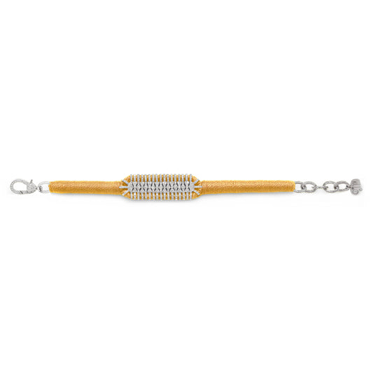 Caravan of Stones Golden Ember pavé diamond slim stacker bracelet laid flat showing clasp and thread detail