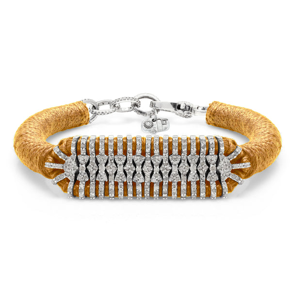 Caravan of Stones Golden Ember pavé diamond slim stacker bracelet with silver clasp on white background
