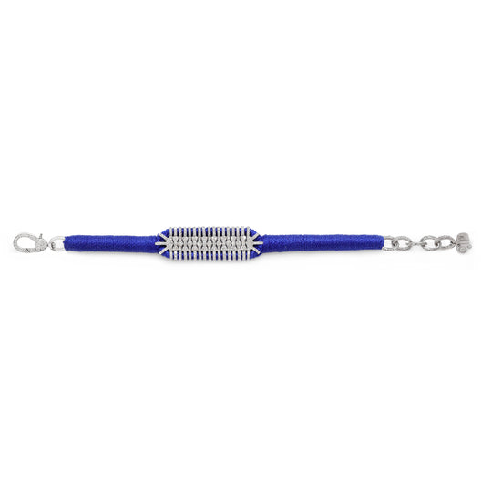 Caravan of Stones Royal Blue pavé diamond slim stacker bracelet laid flat showing clasp and thread detail